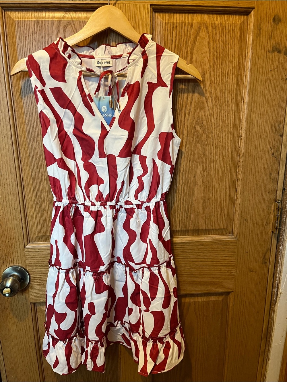 Cupshe Red and White Tiered Sleeveless Mini Dress